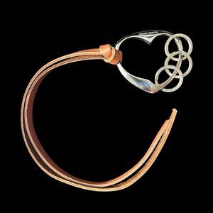 Georg Jensen Designer. Keyring Heart with leather strap, Aluminium Chrome plated